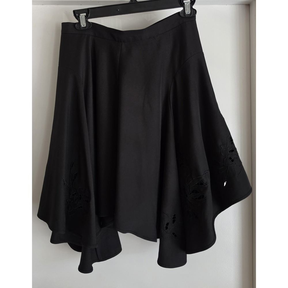 Halston Heritage Mini Skirt Size 4 Black Embroidered Floral Women Kerchief Hem